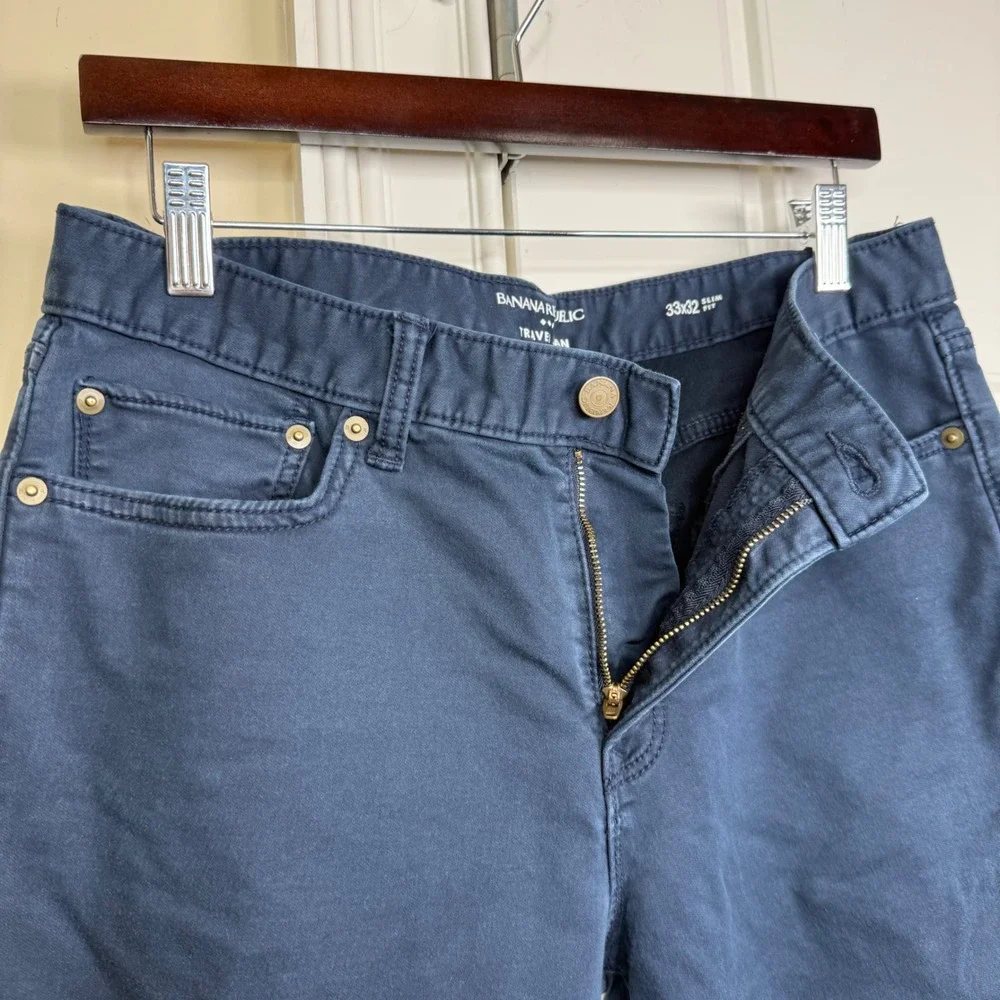 Banana Republic Travel Jean Mens 33/30 Preppy Navy Slim Fit Pants 629071 Stretch